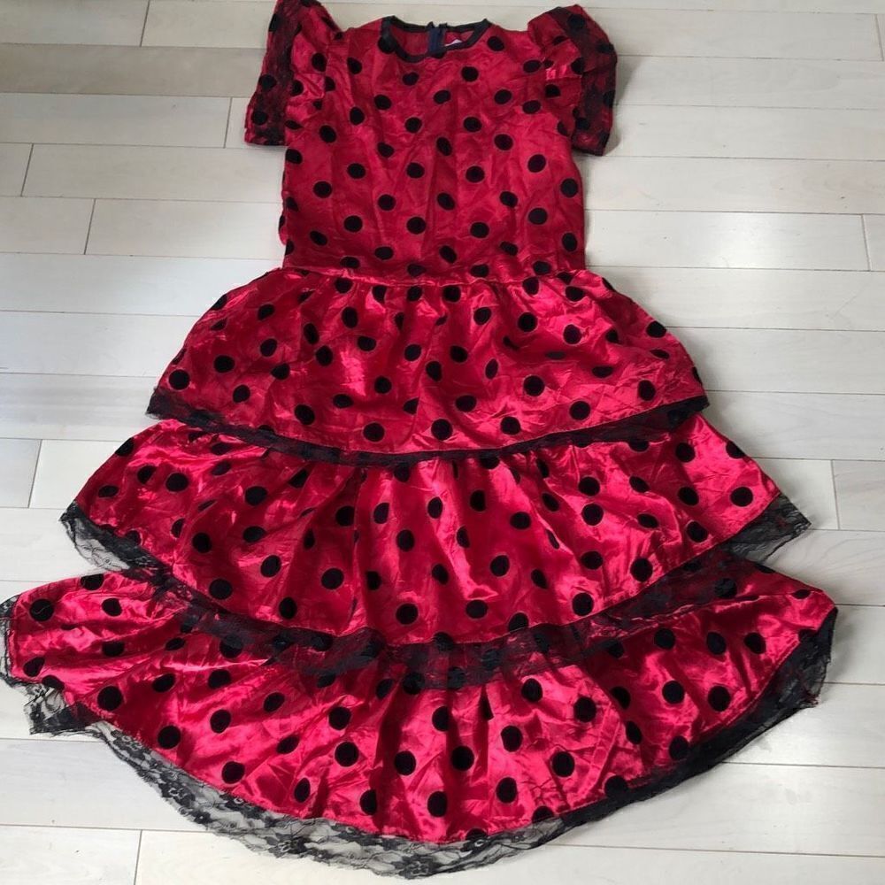 Costume Express Girls Polka Dots Mexican Spanish Girls LayeredDress Red Large Da